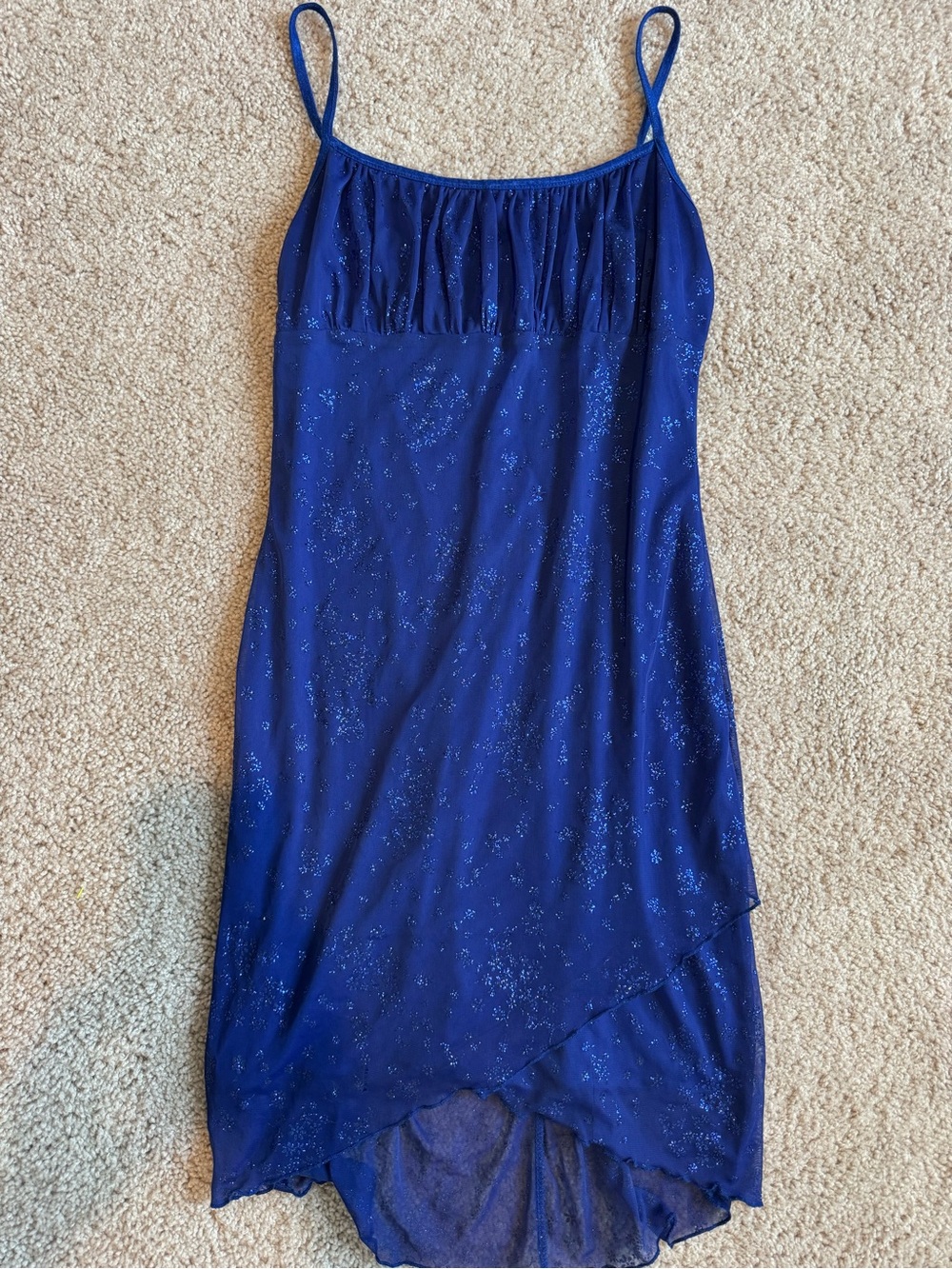 Women's Royal Blue High-Low Slip Dress with Sparkle